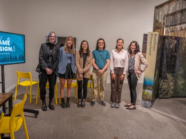 MSU students who worked on an exhibition-oriented game for the "Knowing Nature" exhibition there are five students posed for the picture along with one Museum staff person