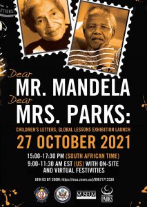 a graphic that says Dear, Mr. Mandela, Dear, Mrs. Parks Children's Letters Global Lessons 27 October, 2021