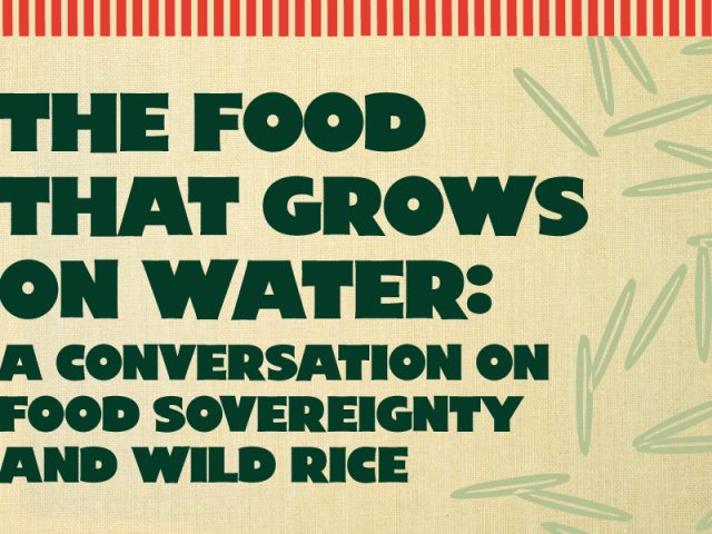 light brown graphic with light green rice with text that reads, "The Food that Grows on Water: A Conversation on Food Sovereignty"