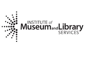 Black and white logo with a linear half circle design and text that reads "Institute of Museum and Library Services"