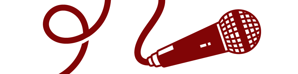 2D vector in red of a microphone with a curling cord