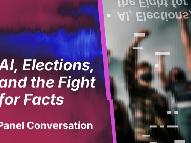 Block image Promotional graphic for a panel conversation titled 