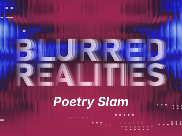 Block image Promotional graphic for a poetry slam event titled 